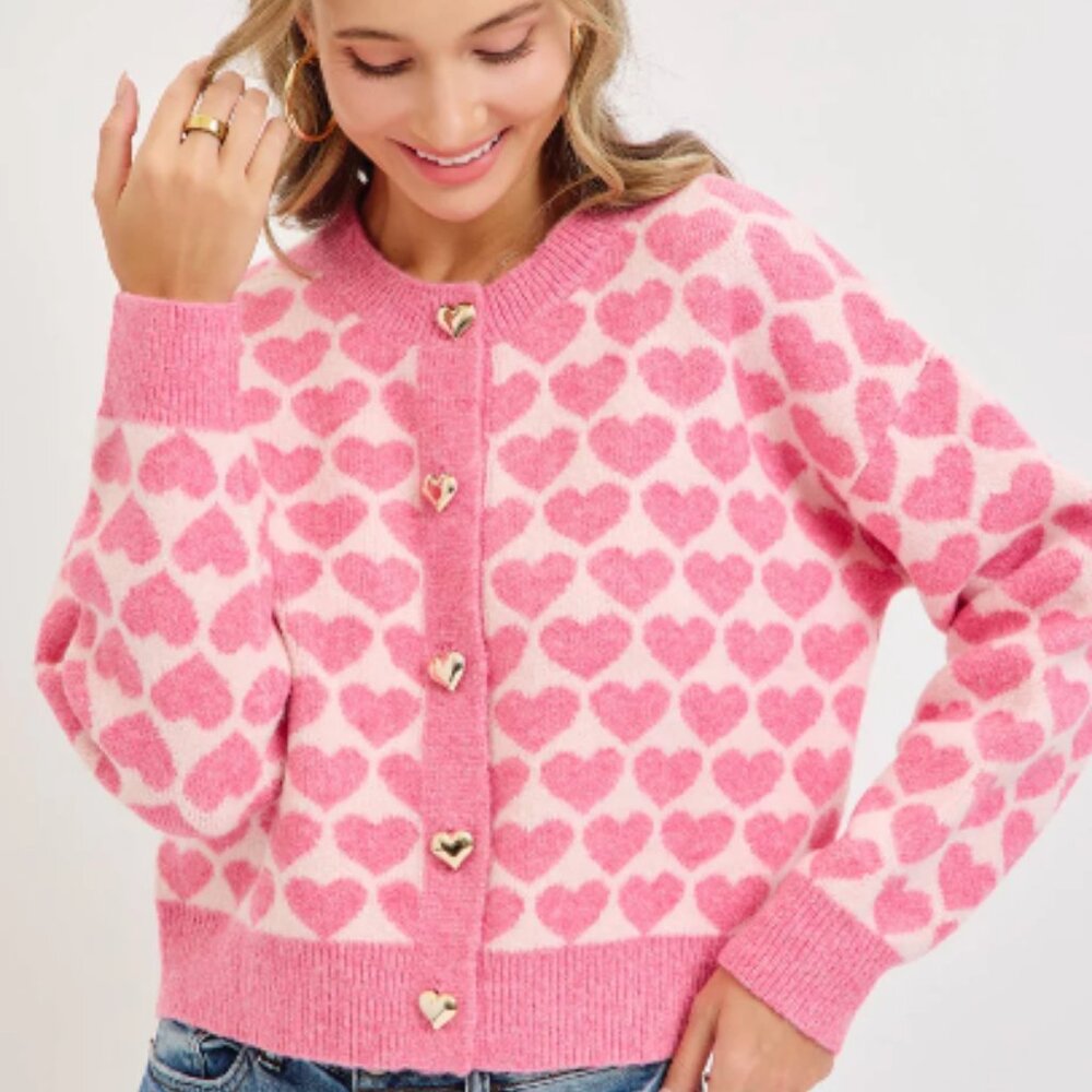Sweetheart Button Cardigan - Pink